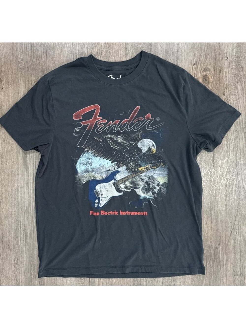 Fender Guitar Mens Sz L Genuine Gray Logo Eagle Unisex Retro